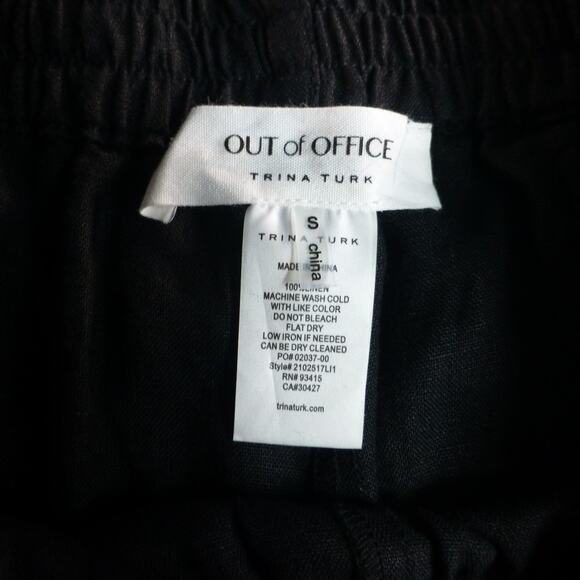 Trina Turk Linen Tiered Wide Leg Pants Small Black Boho Resort Out of Office - Picture 3 of 5